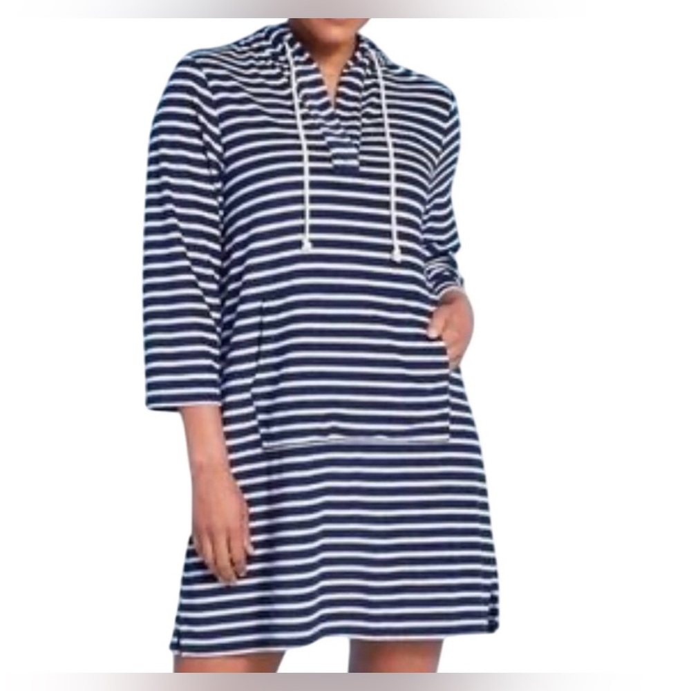 LOFT Navy and White Striped Swim Cover Small